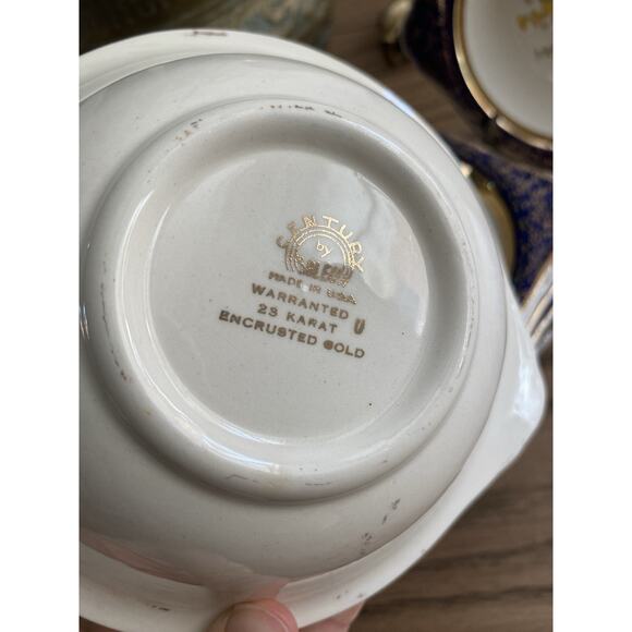 Cereal Bowls (4) Century Salem 23 Karat Gold Encrusted Aristocrat Cobalt Blue - Picture 3 of 5